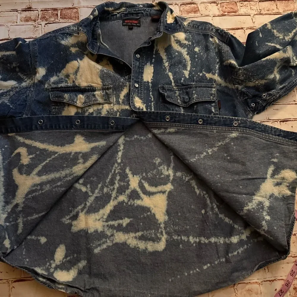 Wolverine Blue Denim Bleach Washed Long Sleeve Shirt Shacket